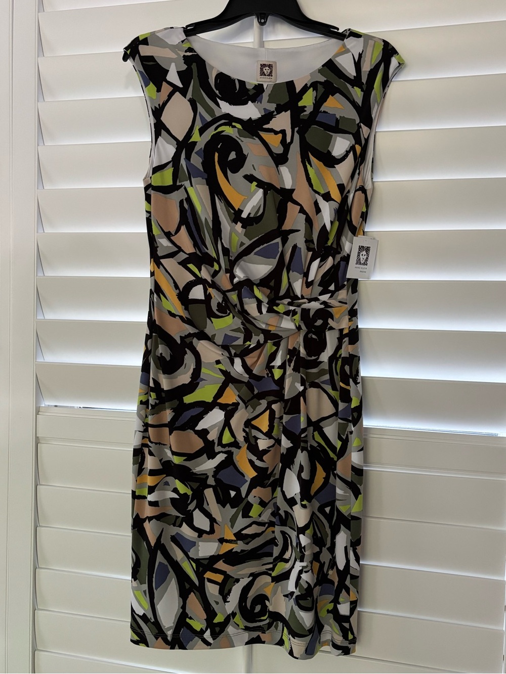 Anne Klein Abstract Print Sleeveless Dress - Black, Avocado & Blue